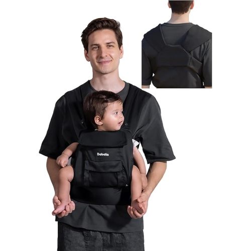 BABELIO Baby Carrier Newborn to Toddler, Wide Shoulder Straps Ergonomic Lightweight Infant Carrier for 7-45lbs, with Head Support, Hands-Free, Black