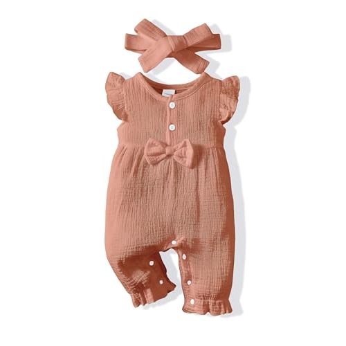Renotemy Baby Girl Clothes Romper Infant Summer Bodysuit Outfits Cotton Linen Jumpsuits Newborn Essential Preemie Clothes
