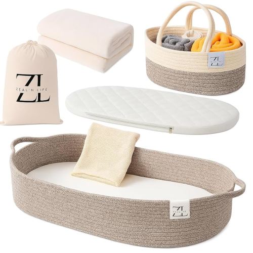 ZEAL'N LIFE Baby Changing Basket for Baby Dresser with Caddy Basket, Baby Blanket & Waterproof Changing Pad, Moses Basket for Babies, Diaper Changing Basket, Mose Basket