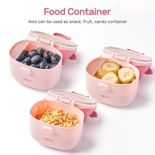NCVI Baby Formula Dispenser On The Go, Formula Container to Go, Formula Holder for Travel, Outdoor Picnic with Baby Infant, Portable Container for Milk Powder, Snacks, Candy, Fruits (Pink) - Pink Cow