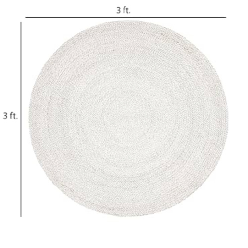FRELISH DECOR Handwoven Jute Area Rug - Off-White Round Rustic Vintage Beige Braided Reversible Rug - Eco Friendly Rug for Bedroom - Kitchen - Living Room - Farmhouse (3' Round - Off-White)