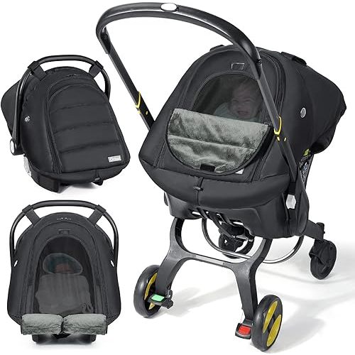 Orzbow Winter Car Seat Cover for Babies, Waterproof Carseat Canopy Cover with Peep Window of Breathable Mesh, Warm and Cozy Baby Car Seat & Carrier Covers for Cold Weather, Machine Washable, Black