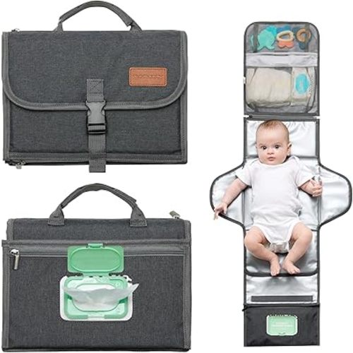 Momcozy Portable Diaper Changing Pad, Large Diaper Changing Pad, Fit for 0-12 Months Baby, Baby Waterproof Foldable Changing Mat with Oversized Pillow, Travel Baby Changing Pad with Wipes Pocket