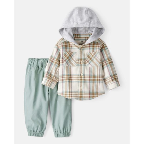 Baby Boy 2-Piece Plaid Cotton Long-Sleeve Tee & Pant Set - Brown/Green - Carter's | Carter's