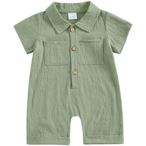 Honganda Newborn Baby Boy Summer Jumpsuit Short Sleeve Button Down Cotton Linen Shirt Romper Gentleman One Piece Outfit