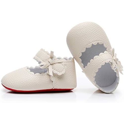 HONGTEYA Baby Girls Ballet Dress Shoes - Mary Jane Soft Sole Sidebow Toddler Moccasins