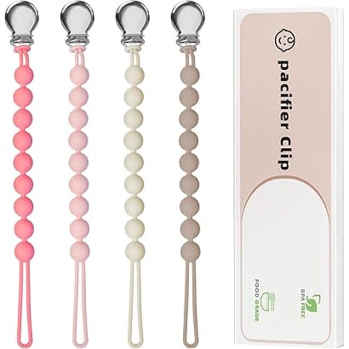 Pacifier Clips for Baby Girls Boys - Loviomad Silicone Paci Clip for Philips Avent Soothie Binky Holder, Baby Newborn Essentials Shower Birthday Gift (4-Pack)