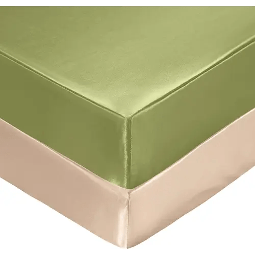 SiinvdaBZX 2 Pcs Satin Crib Sheets for Baby Hair, Silky Soft Fitted Crib Sheets for Standard Crib and Toddler Mattress (Beige & Sage Green, 52 x 28 x 8In)