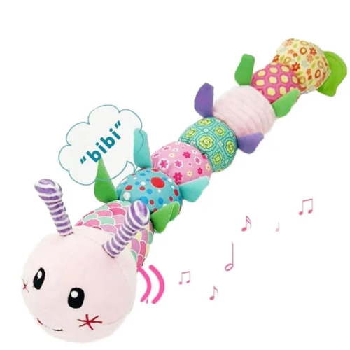 Adakot Baby Toys 0-6 Months, Musical Caterpillar Infant Toy with Multi-Sensory Crinkle, Rattle and Textures, Learning Activity Toys Gifts for Newborn 1 2 Year Old Boys Girls, Pink