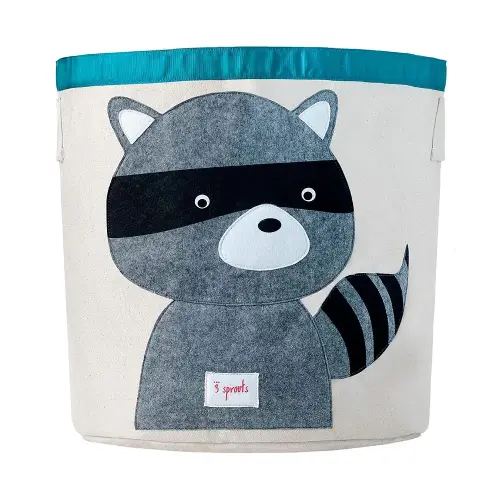 3 Sprouts Large Toy Storage Basket - Durable Kids & Baby Toy Bin with Handles for Toy Basket Storage, Round Hamper for Laundry in Nursery & Playroom, Raccoon