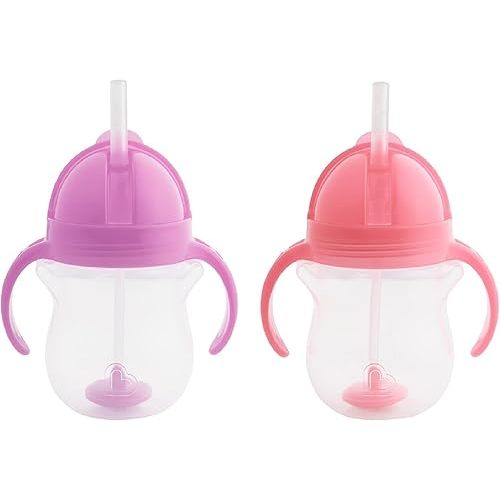 Munchkin® Any Angle™ Weighted Straw Trainer Sippy Cup with Click Lock™ Spill Proof Lid, 2 Pack, Pink/Purple