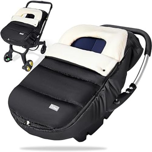 Orzbow Car Seat Covers for Babies Winter, Universal Baby Car Seat Cover with Adjustable Collar, Waterproof Carseat Cover with Zipper, Warm Coral Fleece, Detachable and Machine Washable, Black