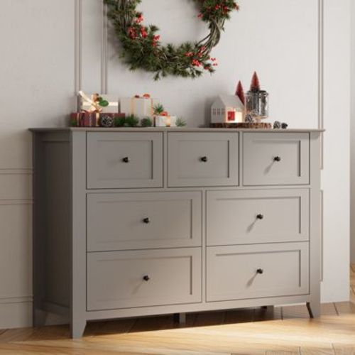 Modern 7 Drawer Dresser for Bedroom, 54" Wide Wooden Dressers with Large Storage,Handleless Chest of Drawers TV Stand for Living Room & Hallway