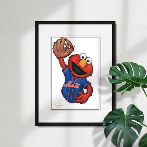 New York Mets Elmo Sketch Print - MLB and Sesame Street Licensed Limited Edition Art Wall Decor Poster Print by S. Preston