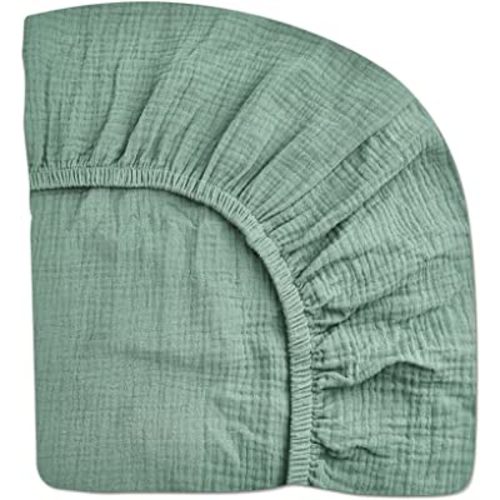 Crib Sheets for Boys Girl, Fitted Baby Toddler Bed Sheets 28" x 52", Neutral Muslin Cotton Crib Mattress Sheet with Boho Style, Soft and Breathable Comfort (Roman Green)