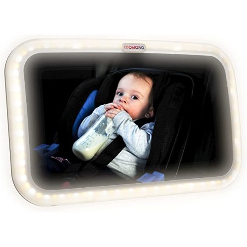 Itomoro Baby Car Mirror,Night Light Mirror with USB Remote Precision Control,Multi-level Brightness Adjustment,Wide Angle,Secure and Shatterproof - Mirror with light