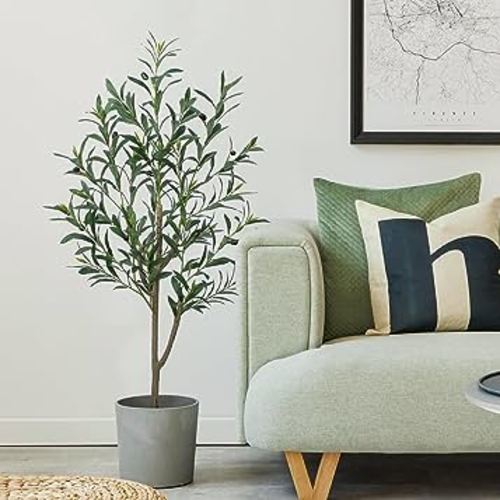 Artificial Olive Tree, 4ft Tall Fake Floor Plant with Plastic Pot for Office and Home Decor, Decorative Artificial Plant for Indoors and Outdoors, All Year Round Decoration