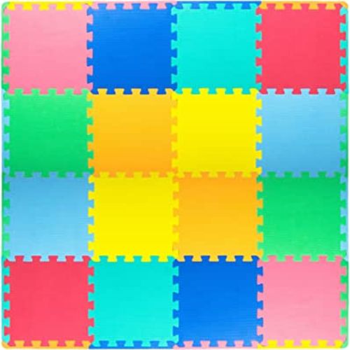 ProSource Foam Puzzle Floor Play Mat for Kids and Babies with Solid Colors, 36 or 16 Interlocking Tiles with Borders