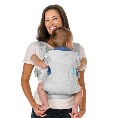 Infantino Flip 4-in-1 Light & Airy Convertible Baby Carrier - Breathable, Lumbar Support, Adjustable Waist Belt, Head Support, Ergonomic Seat, Plush Straps for Newborn to Toddler 8-32 lbs