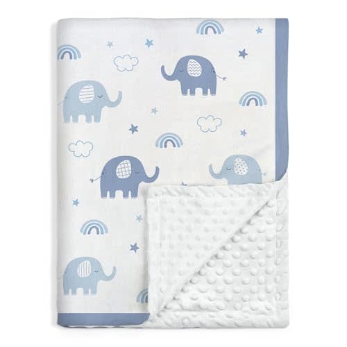 Elephant Minky Baby Blanket 30 x 40 Inches for Boys Girls, Soft Plush Receiving Blanket with Dotted Back, Gift for Toddler Newborn Infant Christmas Birthday Baby Shower