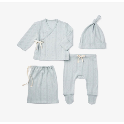 Pale Blue Organic Cotton Pointelle Layette 3 Pc Gift Set – Elegant Baby