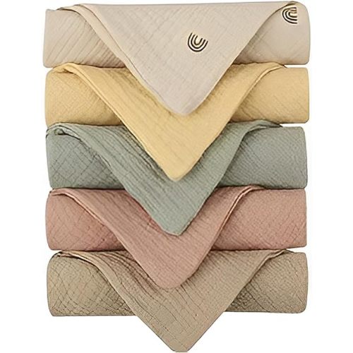 DUYOULIKE Muslin Baby Washcloths Pack of 5-Super Absorbent Baby Bath and Face Towels 100% Cotton Soft Baby Wipes Burp Cloths Feeding Towels Daily Shower Gifts for Newborn Babies and Infants