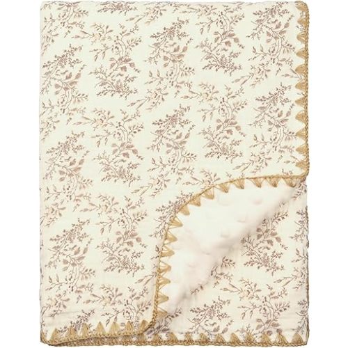 Baby Blanket 40x40 Inches,Muslin Cotton and Minky Dotted Double Layer Soft Receiving Blanket for Newborn Toddler,Hibiscus