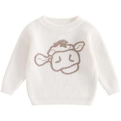 Toddler Boy Girl Western Sweaters Infant Baby Cute Highland Cow Embroidery Jumper Long Sleeve Knitted Pullover Tops