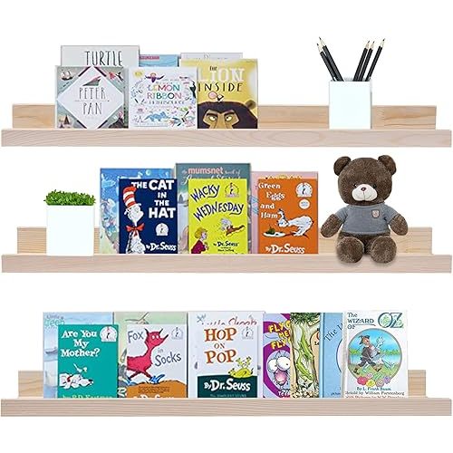 AZSKY Floating Picture Shelves 24 Inch a Set of 3 Wall Mount Long Narrow Photo Ledge Photo Frame Display Shelf Vintage Bookshelf for Nursery Mounting Hardware Included