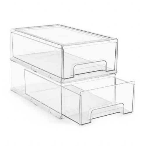 Sorbus 2 Pack Wide Clear Plastic Stackable Drawers with Handles -Laundry, Office, Closet, Home, Bathroom, Organization and Storage
