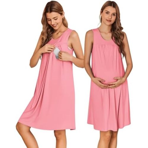 Ekouaer Maternity Nursing Dress Nightgown Labor and Delivery Gown Sleeveless Pregnancy Breastfeeding Dresses