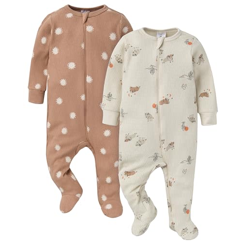Gerber Baby Girls' 2-Pack 2-Way Zip Thermal Footed Sleep 'N Play