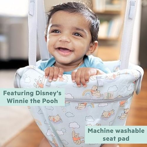 Bright Starts Disney Baby Winnie The Pooh Activity Door Jumper, Once Upon a Bounce, Toy Bar, Melodies & Vibrations, Newborn+
