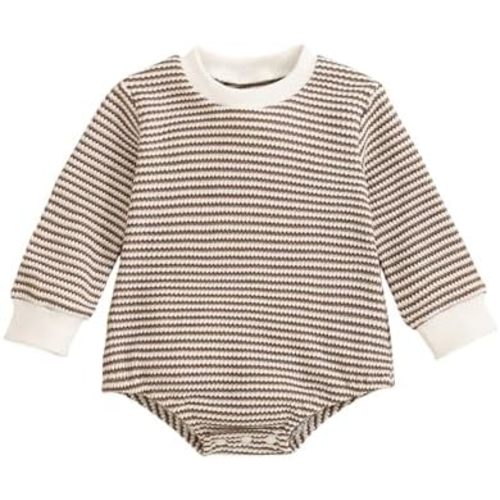 Baby Sweatshirt Romper Boy Girl Waffle Knit Long Sleeve Striped Romper Oversized Sweater Newborn Fall Winter Clothes
