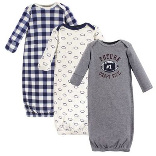 Hudson Baby Infant Boy Cotton Long-sleeve Gowns 3pk, Football, 0-6 Months