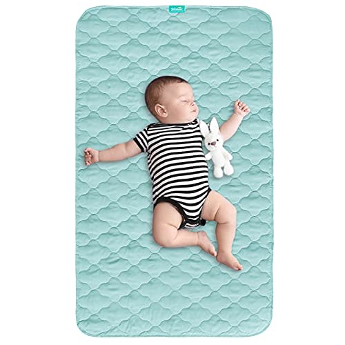 Waterproof Crib Mattress Protector Pad Cover 28" x 52", Anti Slip & Absorbent Waterproof Bed Pads for Standard Crib/Toddler Bed Quilted Machine Washable (Quilted Improved Thickness) Aqua