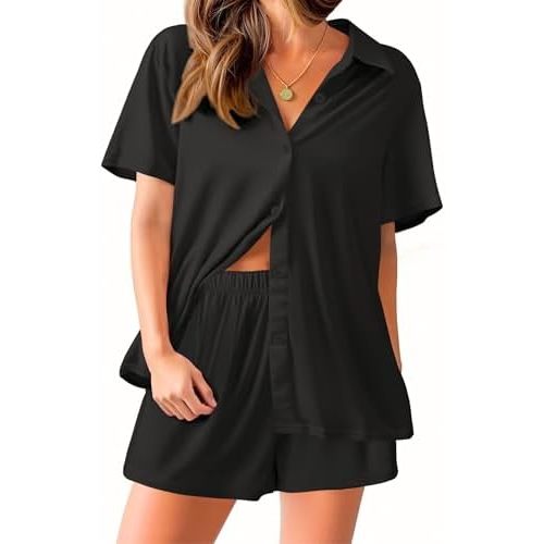 Ekouaer Pajama for Women Set Short Sleeve Button Down Pajamas Sets Soft Lounge Sets for Women Sleepwear PJS