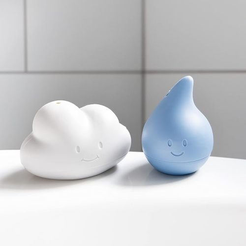 Ubbi Muted Color Cloud and Droplet Silicone Bath Squeeze Toys for Toddlers and Baby, Fun Bath Time Toys, Interactive Bath Toys, Baby Bath Accessory, Set of 2
