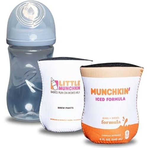 Coffee Themed Coozies for Baby Bottles - Funny Gift for New Parents & Baby Showers - (2 Premium Designed Neoprene Coozies + BPA/Lead/Phthalate Free Bottle Included)