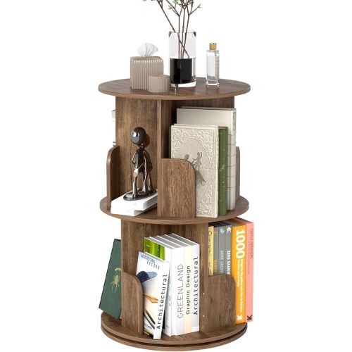 2-Tier Rotating Bookshelf, 360° Spinning Corner Bookcase Space-Saving Storage Rack for Living Room, Bedroom, Office, Kids Room
