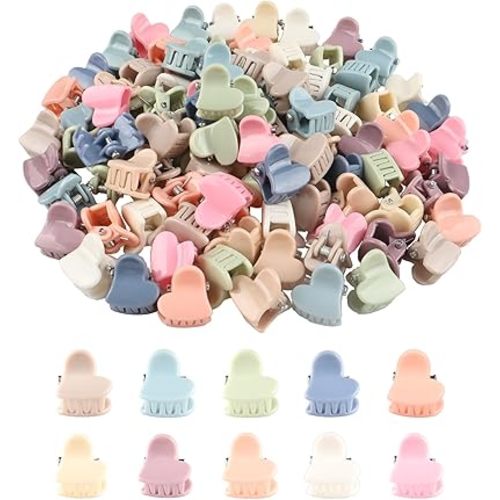 100 Pcs Mini Heart Hair Clips for Girls, Colorful Small Heart Claw Clips for Thick Hair, Cute Toddler Hair Accessories for Girls