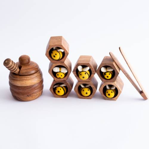 Montessori Wooden Beehive Toy for Fine Motor Play Acacia Wood