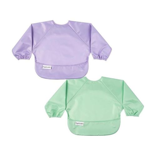Tiny Twinkle Mess-Proof/Waterproof 2-Pack Long-Sleeve Baby Bib, Machine Washable Smock for Eating (Mermaid, Small 6-24 Months)