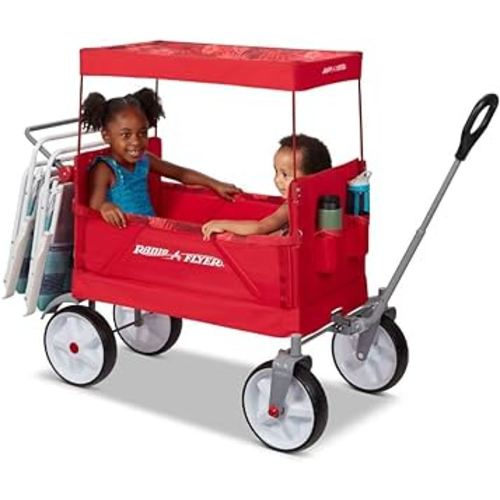 Radio Flyer Beach & Boardwalk Wagon, Folding Beach Cart, Ages 1.5+, Red Beach Wagon