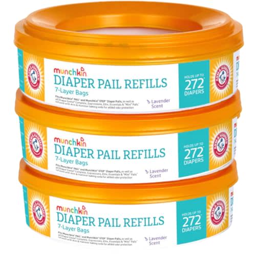 3 Munchkin A&H Diaper Pail Refill Rings, Each Holds up to 272 Newborn Diapers, 3 Pack