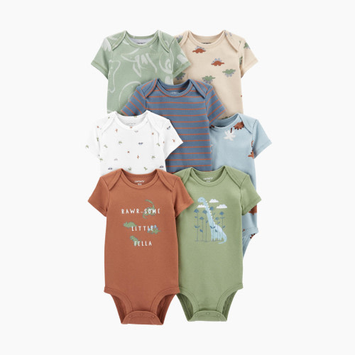 Carter's Short-Sleeve Original Bodysuits (7 Pack) - Grey/Green/Stripes/Animals, Nb