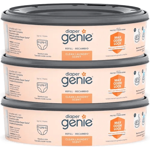 Diaper Genie Bags Refills 270 Count (Pack of 3) Clean Laundry Scent | Diaper Pail Refills with Max Odor Lock | Holds up to 810 Newborn Diapers