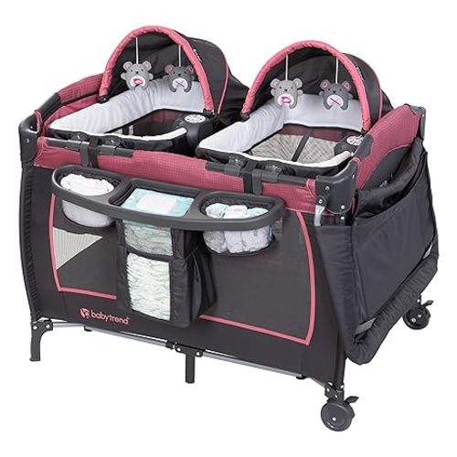 Baby Trend Lil’ Snooze™ Deluxe III Nursery Center® Playard for Twins, Cozy Berry
