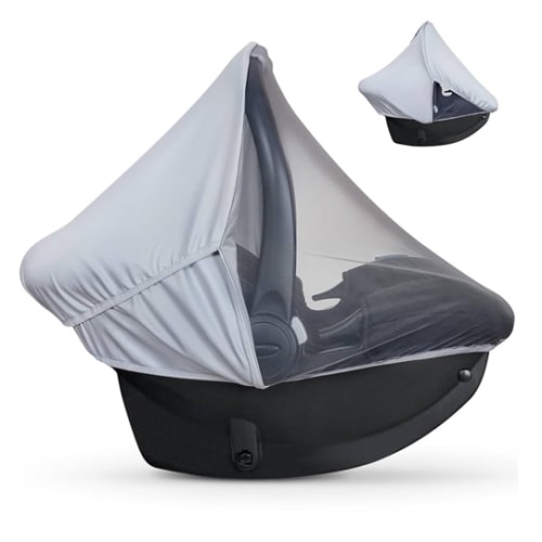 Summer Baby Car Seat Cover | 2-in-1 Breathable Carseat Sun Shade & Mosquito Net | UV Protection Lightweight Canopy Covers for Infant Unisex | Bug Net Mesh for Spring & Summer Warm Weather (Gray)