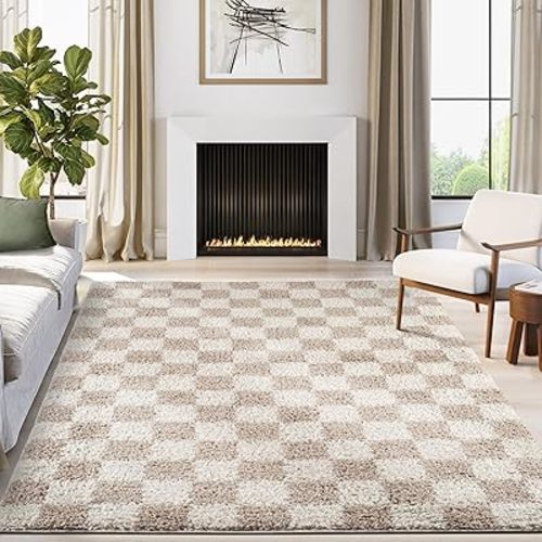 Abani Lisbon Collection Beige Area Rug, 4' x 6' – Geometric Design, Non-Shedding, Easy to Clean, Durable for Living Rooms, Bedrooms & Offices, Pet & Kid Friendly